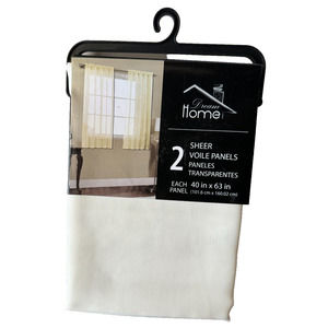 Dream Home Sheer Ivory Voile Panels - 2 Panels 40" wide x 63" long-NEW b5